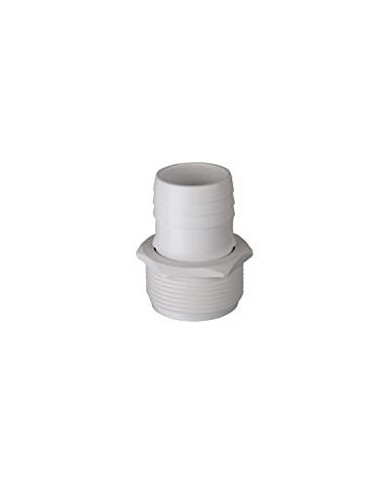 Racor enlace para manguera ø 38, rosca 11/2". ABS blanco Racor enlace para manguera ø 38, rosca 11/2". ABS blanco