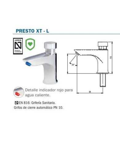 Presto. Grifo temporizado un agua para instalación repisa XT-L