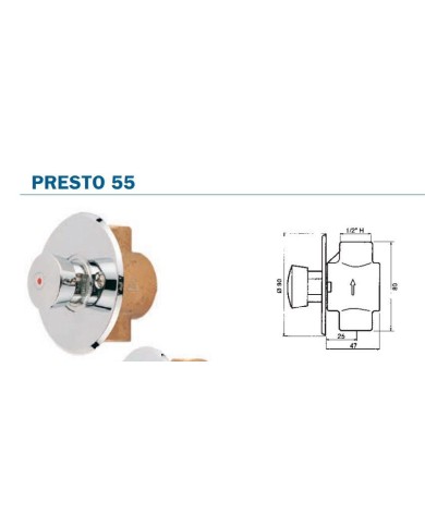 Presto. Grifo temporizado un agua para encastrar en pared mod. 55. Agua fría